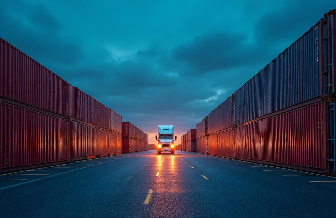 Modern logistics yard with rows of shipping containers